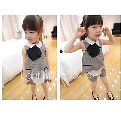 Girls Fashion Check Sets Lovely Summer Two Pieces Sets Clothing Set