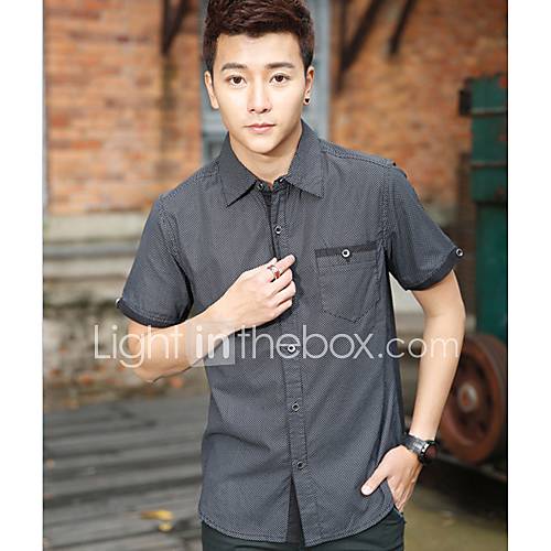 Senyue Mens Cotton Pure Color Short Sleeve Shirt (Black)