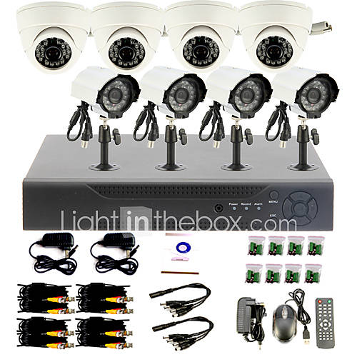 8 Channel DIY CCTV System with 4 Indoor Dome Cameras and 4 Waterproof Camera for Home Office