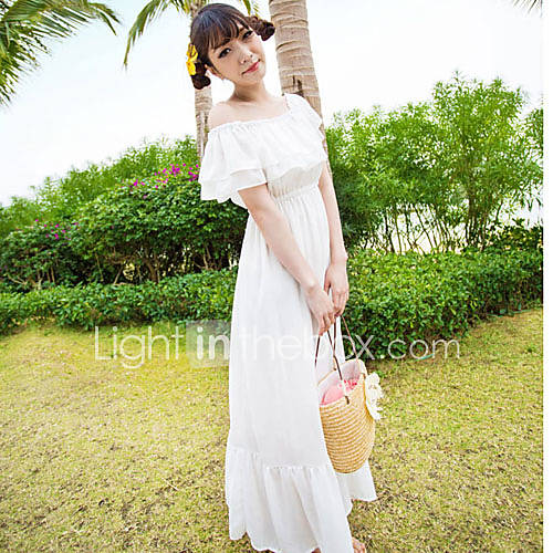 LCL Casual Sheath Collar Chiffon Bohemia Shirt(White)