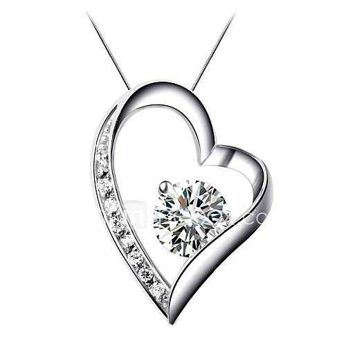 Womens 925 Sterling Silver CZ Elegant Heart Necklace