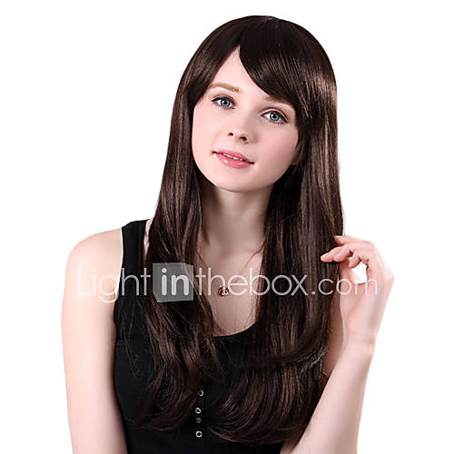 Capless Long High Brown Straight Quality Synthetic Side Bang Wings