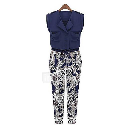 Womens Printed lapel Jumpsuits