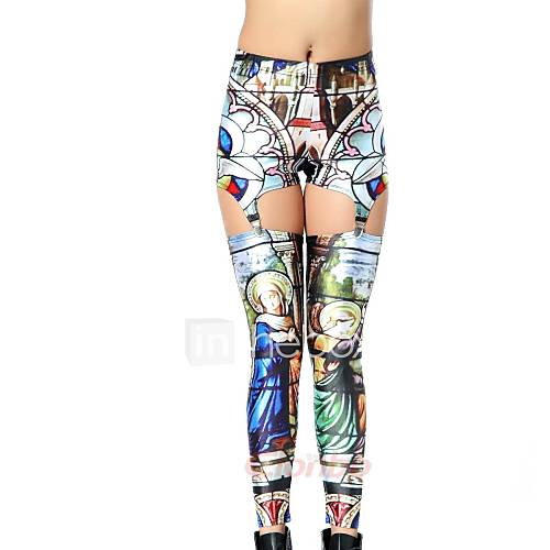 Elonbo European National Characteristics Style Digital Painting Tight Women Clip Leggings