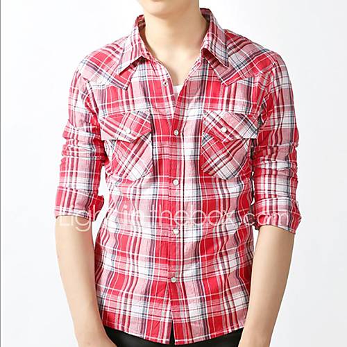 Mens Check Slim Long Sleeve Shirt