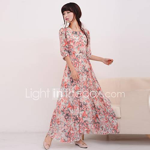 Womens Floral ½ Length Sleeve Long Dress
