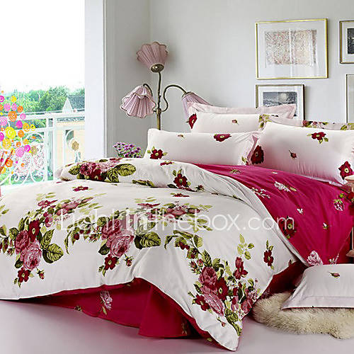 Pinshang Pure Cotton Sweet Flower Print Four Piece(Screen Color)