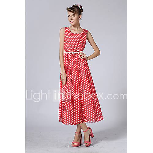Swd Womens White Dots Round Neck Vest Dress (Red)