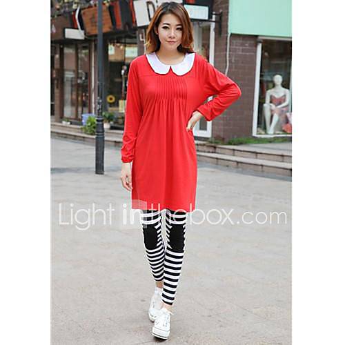 Maternity Doll Collar Solid Color Long Sleeve Above Knee Dress