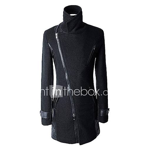 Mens Lapel Slim Long Thick Woolen Jacket