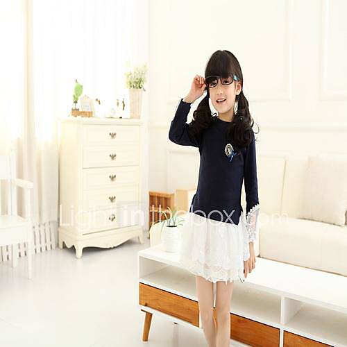 Girls Round Collar Lap Lace T shirt