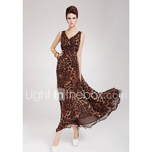 Womens Sexy V Neck Leopard Long Dress