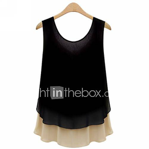 Womens Causal Slender Sleeveless Double Chiffon Shirt