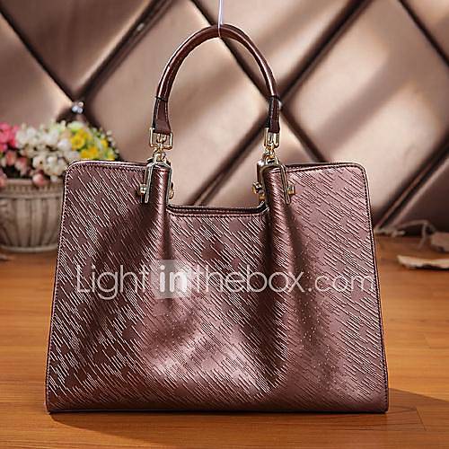 Womens Embossing Toothpick Pattern Platinum Genuine Cowhide Leather Handbag Totes