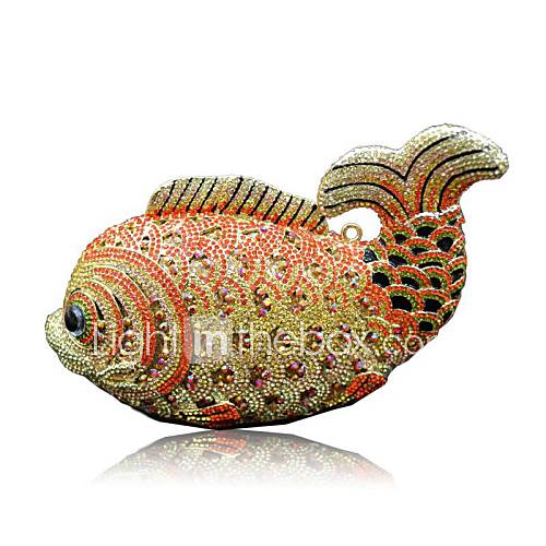 Womens Goldfish Shape with Austrial Rhinestones Evening Clutch Bag