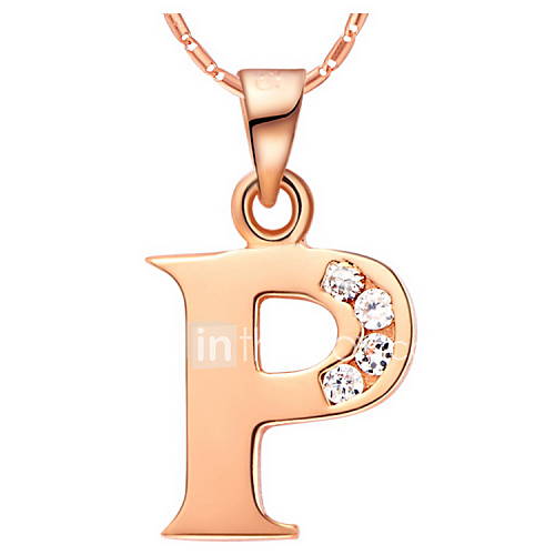 Fashion P Logo Alloy Womens Necklace With Rhinestone(1 Pc)(Gold,Silvery)