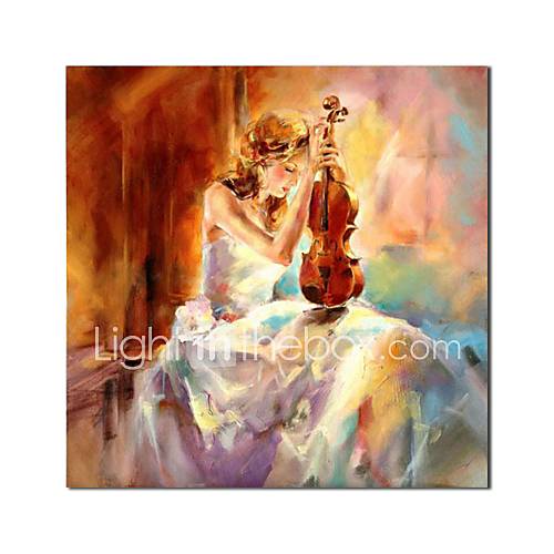 Hand Painted Oil Painting People The Girl Playing The Violin with Stretched Frame