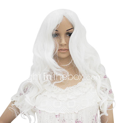 Capless Long Heat resistant Fashion White Costume Party Wig