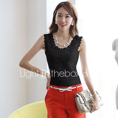 Jingpin Pearl Neck Large Yard Sleeveless Vest Shirt (Black)