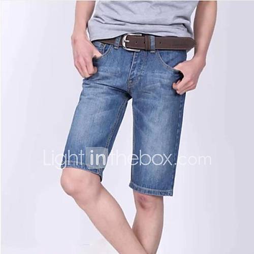 Mens Summer Casual Mid Length Jeans Denim Shorts(Belt Not Included)