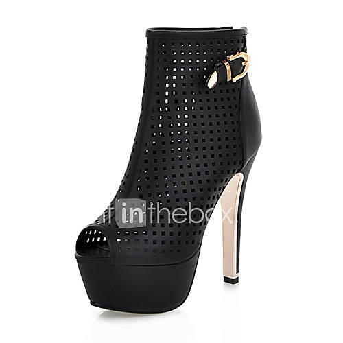 ELF Shoes Womens Elegant Closed Toe Platform Ankle Boots Stiletto Heel PU Leather Shoes