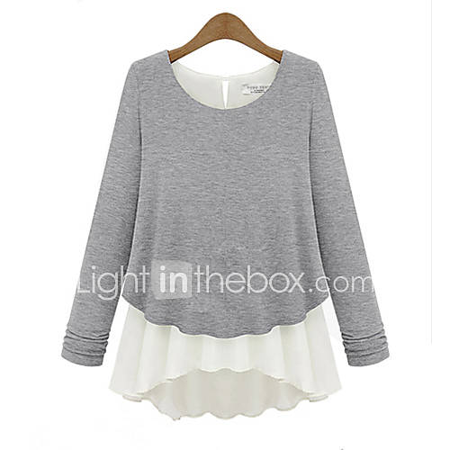 VS Style Womens Splice Chiffon Thick Long Sleeve Knitwear(Light Gray)