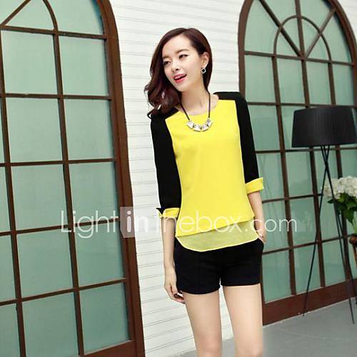 Womens Fashion Contrast Color Chiffon T shirts