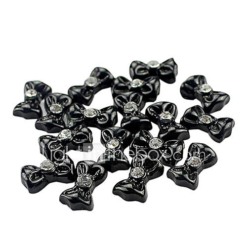 20PCS 3D Black Resin Rhinestone Bowknot Nail Decorations