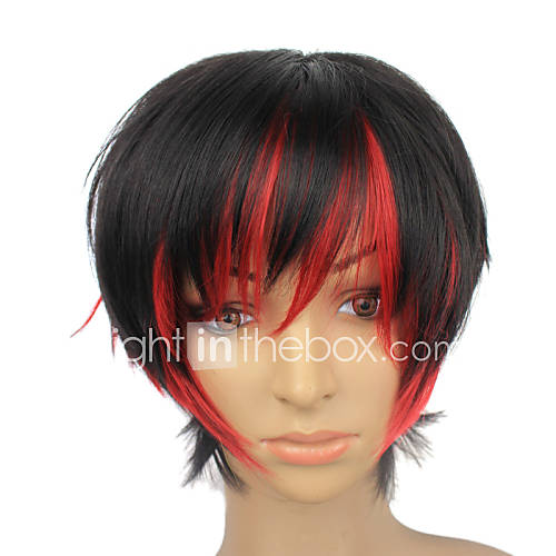 Capless Short Black Mixed Red Straight Synthetic Party Wig For Sexy Women