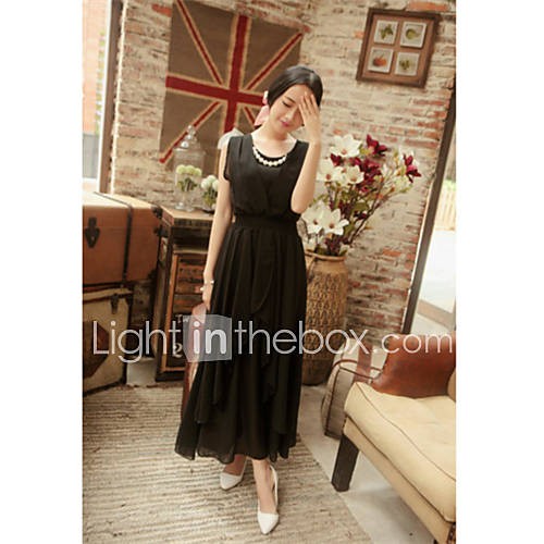 Fiona Womens Bohemian Style Solid Color Sleeveless Big Swing Long Dress(Black)