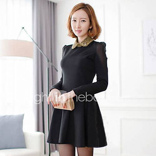 Womens Long Sleeve Temperament Slim Beading Dress