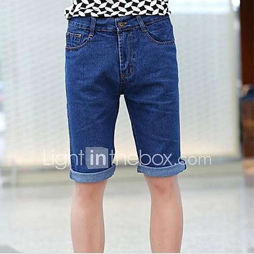 Mens Korean Style Slim Casual Mid Length Denim Shorts