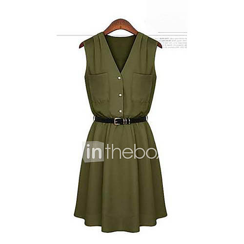 Successful V Neck Chiffon Dress Random Belt (Peridot)