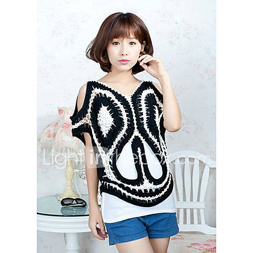 Womens Sexy Hollow Out Contrast Color Sweater