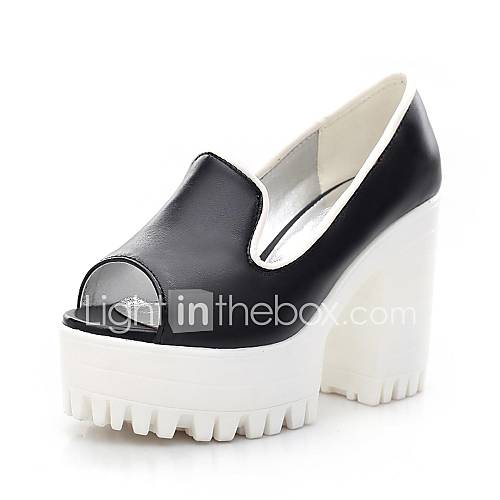 Faux Leather Womens Chunky Heel Platform Pumps/Heels Shoes(More Colors)