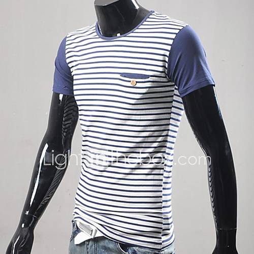 Mens Round Neck Stripes Short Sleeve T shirt