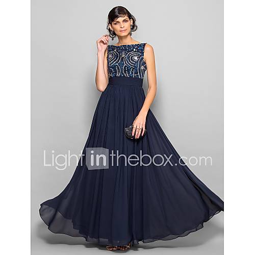 A line Scoop Floor length Chiffon Evening Dress (1164710)