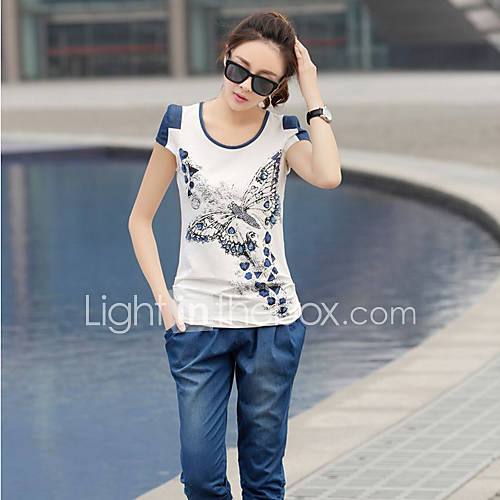 Ddayup Womens Korean Leisure Round Neck Short Sleeve Suits