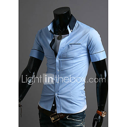 Midoo Short Sleeved Fashion Casual Shirt(Light Blue)