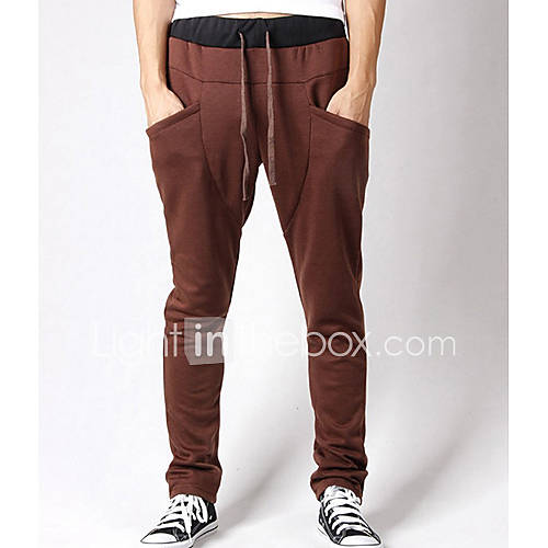 WK777 Mens Slim Elasticleisure Low Harem Pants(Coffee)