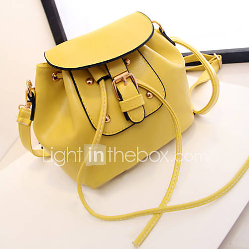 Fenghui Womens Casual Lace Up Solid Color Buckle Yellow Shoulder Bag