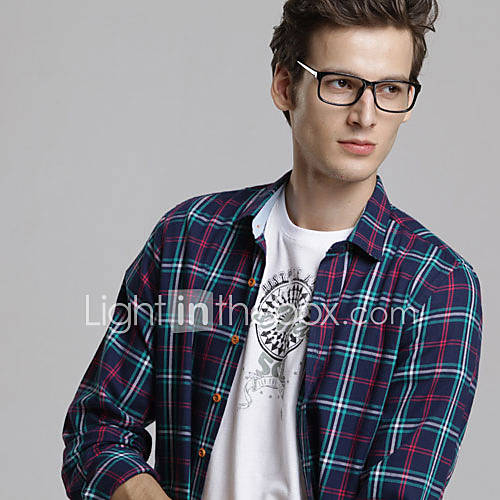 MSUIT Fashion MenS Grid Long Sleeve Shirt Z9128