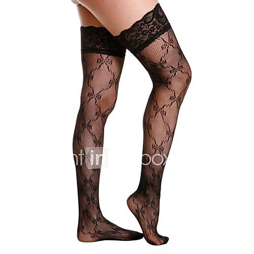 Box Packed Sexy Bow Lace Thigh High Stocking with Lace Top