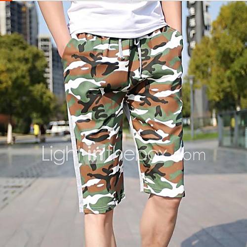 Mens Summer Casual Mid Length Camo Contrast Color Shorts