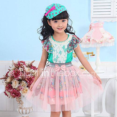 Girls Fashion Floral Print Princess Dresses Lovely Summer Ruffle Dresses