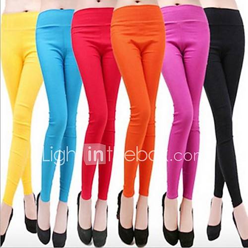 Womens Solid Neon Color Pencil High Waist Pants