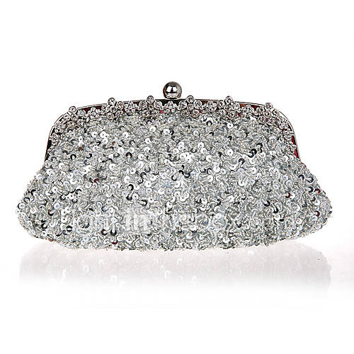 Kaunis WomenS Fashion Diamond Beaded Evening Bag(Silver)