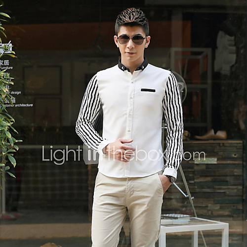 Mens Hot Spring Striped Contrast Color Long Sleeve Shirt