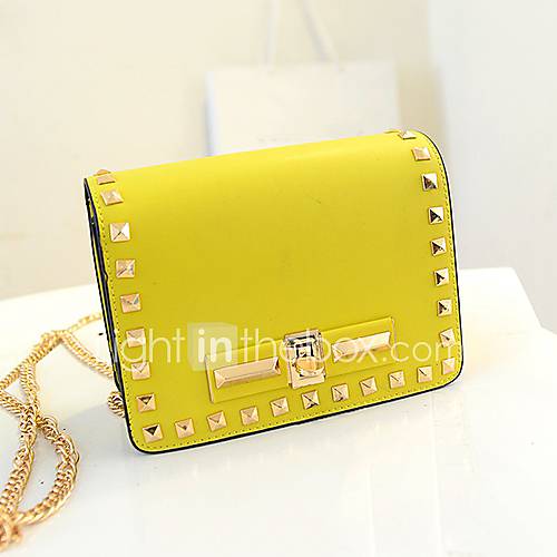 Daidai Womens Cross Pattern Rivet Basic Yellow Shoulder Bag