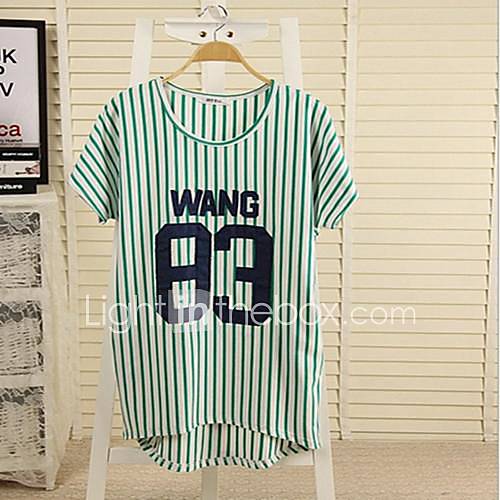 Womens Korean Striped Round Neck Bat Sleeve T Shirt